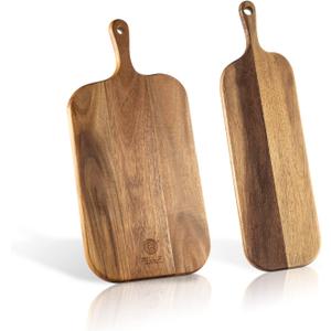 Wood Cutting Board Set with Handle for Kitchen Large and Small Long 2 Packs Acacia Wooden Kitchen Cutting Boards for Meat, Cheese, Bread,Vegetables Fruits- Charcuterie Board Serving Board