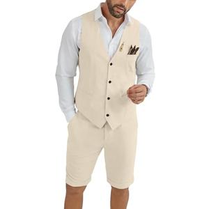 Short Suits for Men Vest Shorts Suits Set Slim Fit 2 Piece Summer Suit Beach Wedding Groomsmen Tuxedos Outfit Champagne Medium size Medium