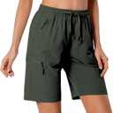 Hugut Women's Lightweight Hiking Cargo Shorts Quick Dry Athletic Shorts Camping Travel Golf Zipper Pockets Water Resistant, Army Green, Medium