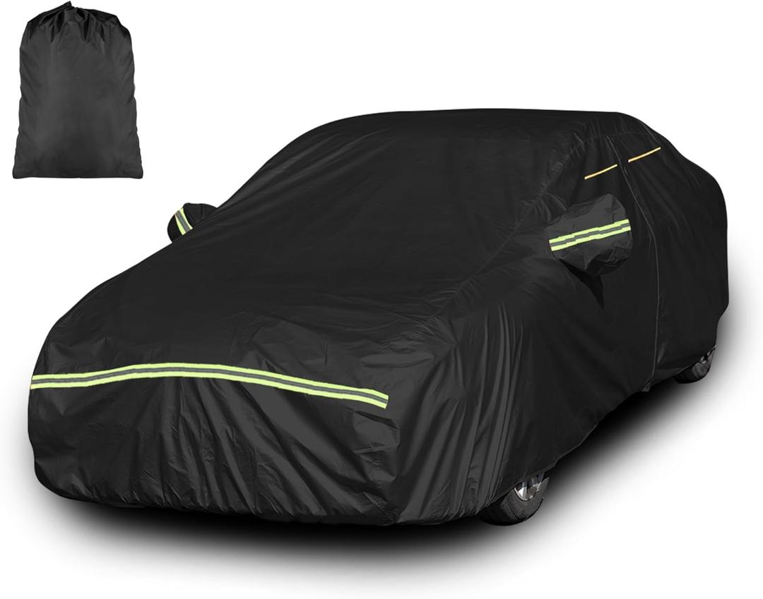 INSAUTO Heavy Duty Waterproof All-Weather Car Cover for Sedans (185193 Inches), Outdoor Full Car Cover with Door Zipper, Protects from Sun, Rain, Snow, Dust & UV (Black)