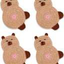 Coasters for Drinks - 4 PCS Capybara Crochet Coasters Cute Coffee Coaster for Table Decor, Housewarming Capybara Gifts (Light Brown Capybara)