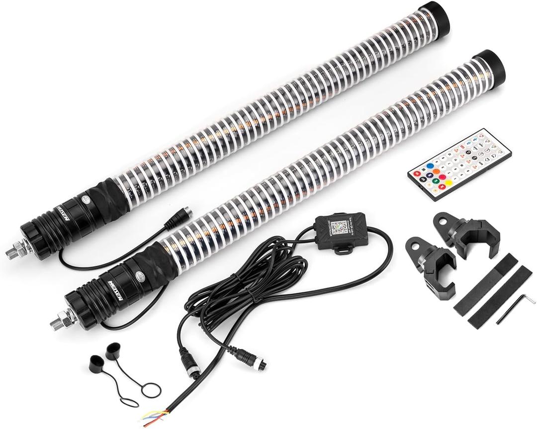 WeiSen 2PCS UTV 1FT Fat COB Whip Light with Pro-fit Roll Cage Whip Light Mount and Plug & Play Adapter Compatible with Polaris General Ranger Defender Commander Maverick Sport Trail