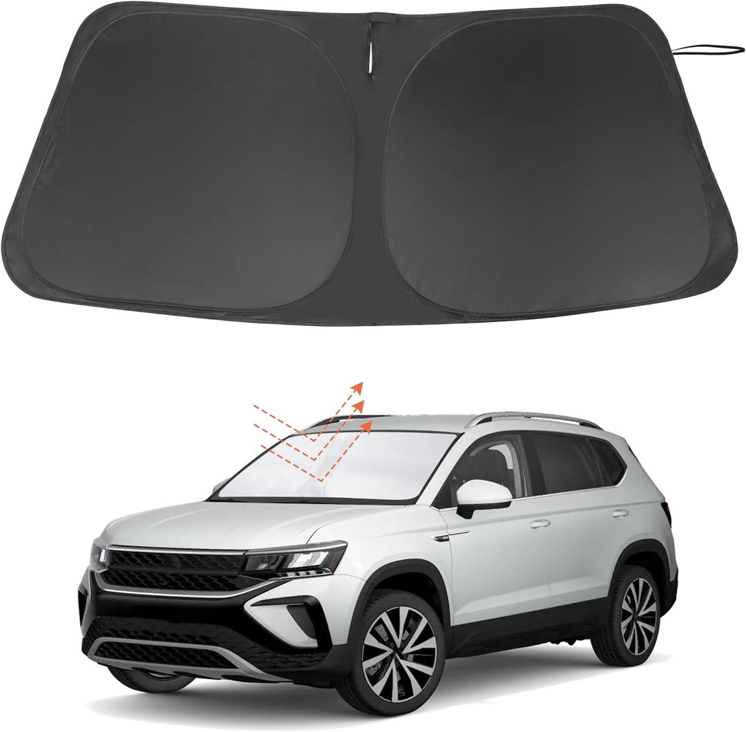 Windshield Sun Shade Custom Fit for 2022 2023 2024 2025 2026 Volkswagen VW Taos Accessories Foldable Sunshade Sun Blocker Protect Car from Sun Rays & Heat Damage Keep Car Cooler