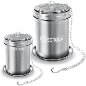 House Again Tea Infuser (2 Pack, Large + Small), Extra Fine Mesh Tea Strainers for Loose Tea, 18/8 Stainless Steel Tea Strainer with Extended Chain Hook, Tea Steeper