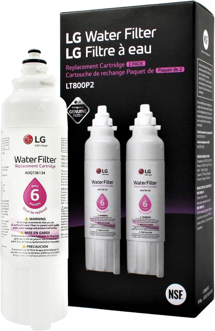 LG LT800P2 6-Month / 200 Gallon Refrigerator Replacement Water Filter, 2 Count (Pack of 1), White