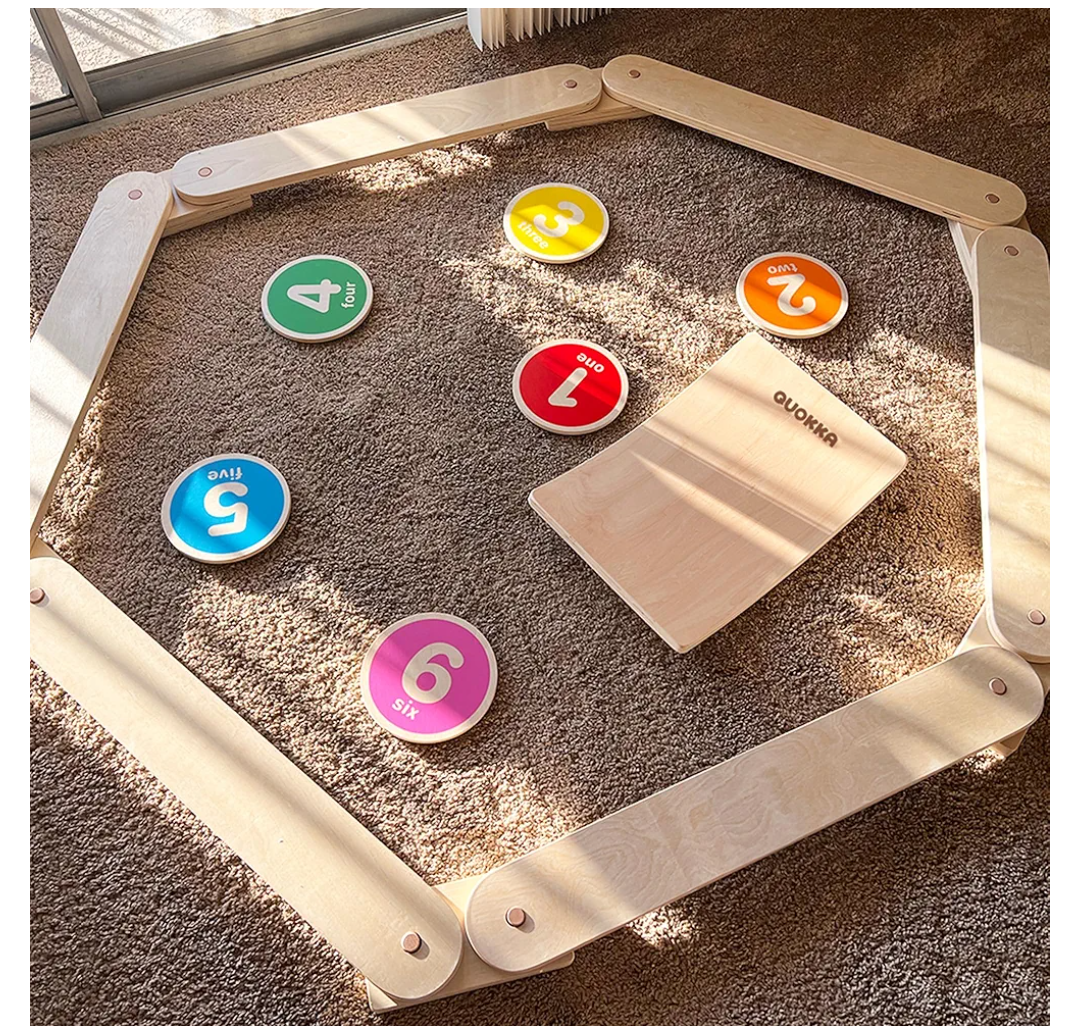 QUOKKA Complete Indoor Play Set with Wooden Balance Beam - Balance Board, Wooden Activity Discs - Safe and Creative Active Play for Kids