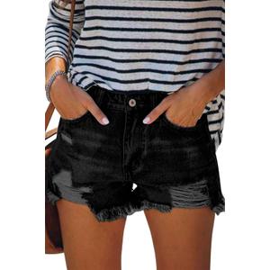 Women's Denim Shorts Mid Rise Ripped Jean Short (Medium, #1 Black)