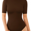 MANGOPOP Womens Mock Turtle Neck Bodysuits Half Elbow Short 3/4 Sleeve Bodysuit for Going Out M