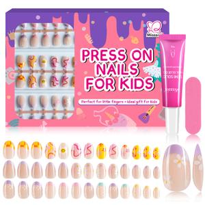 Misssix 78 Pcs Press on Nails for Kids, 3 Pack Kid Fake Nail Kit Cute Press on Nails, Old Colorful Flower Glue On Nails Stick On Nails for Girls 8-12 Years