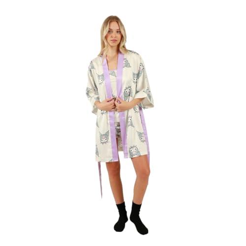 Bioworld Juniors Kuromi Sleepwear Set: Robe, Cami, and Sleep Shorts- XXL Multicolored