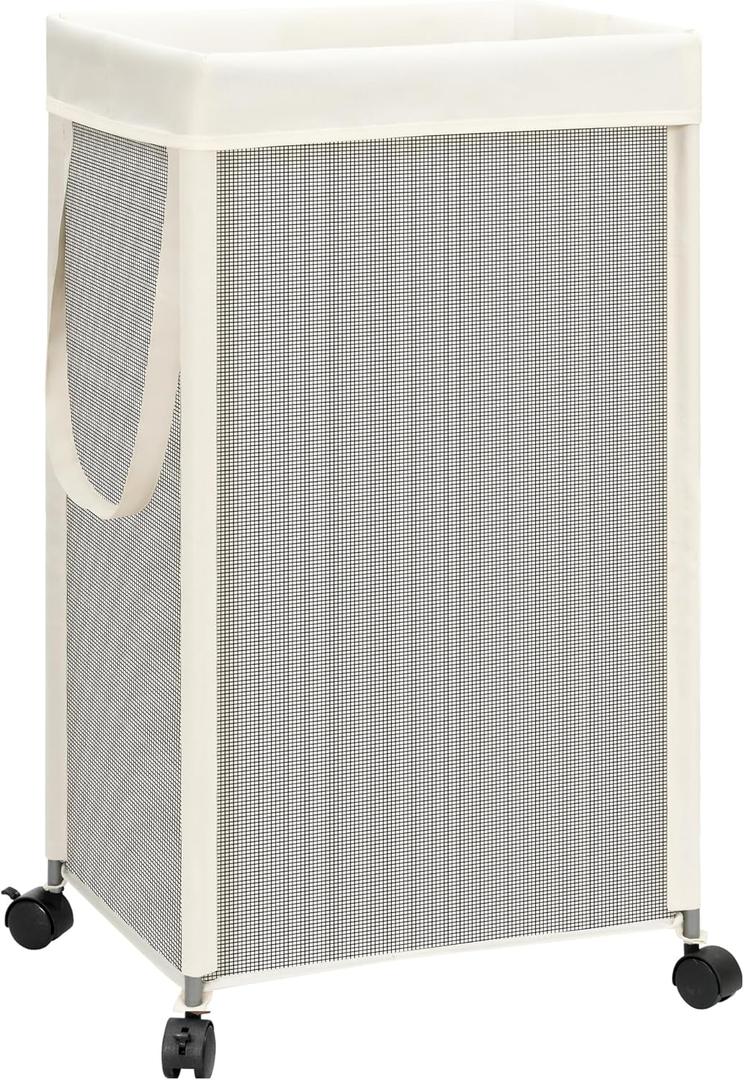 STORAGE MANIAC Laundry Hamper with Wheels, 90L (23.7 Gal) Large Tall Rolling Laundry Basket with Removable and Washable Liner Bag, Aesthetic Dirty Clothes Hamper for College, Dorm, Apartment, Gray