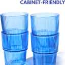 Ribbed Drinking Glasses Set of 4 - Stackable Glass Cups for Kitchen - Iced Coffee, Water, Juice & Mocktails - Aesthetic Water Tumblers Elegant Hostess Gifts Home Essentials (14 fl oz)