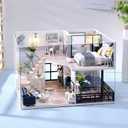 TuKIIE DIY Miniature Dollhouse Kit with Furniture, 1:24 Scale Creative Room Mini Wooden Doll House Accessories Plus Dust Proof & Music Movement for Kids Teens Adults (Satisfied Time)