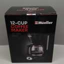 Mueller 12-Cup Drip Coffee Maker - Borosilicate Carafe, Auto-Off, Reusable Filter, Anti-Drip, Keep-Warm Function, Clear Water Level Window Coffee Machine, Kitchen Essentials & Accessories (Black)