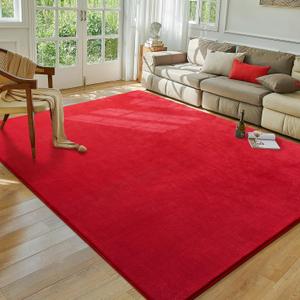Softlife Red Area Rug for Bedroom Living Room, Solid Non-Slip 5x7 Fluffy Carpet with Soft Low Pile for Kids Boys Girls, Machine Washable Fuzzy Aethetic Rugs Home Dorm Decor