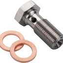 3AN 3/8 x 24 UNF Stainless Steel Single Banjo Bolt Brake Fitting Adapter 25mm Long with Copper Washers