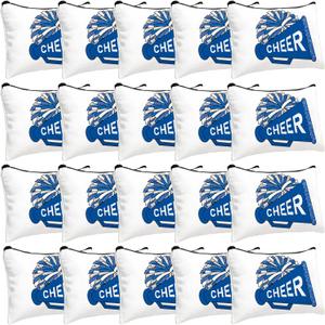 20 Pcs Cheer Makeup Bag Cheer Teams Senior Night Gifts Canvas Makeup Case Cheerleader Teams Gifts Zipper Pouch for Cheerleading Teammates Party Supplies(Blue)