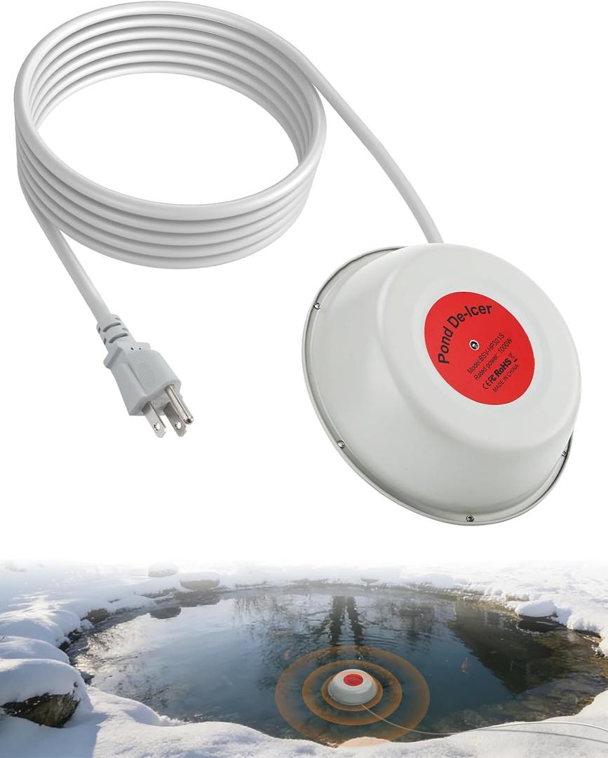 Apipi 1000W Floating Pond Deicer - Thermostatic Control Pond Heater for Outdoor Ponds with Fish, Cast Aluminum Heater with 10ft Cord for Winter Live Fish