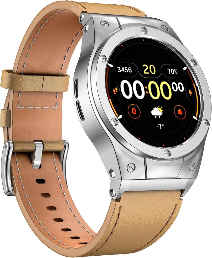 MioHHR Leather Watch Bands with Stainless Steel Case Compatible with Google Pixel Watch 3 2 1,Genuine Leather Replacement Bands for Google Pixel Watch 41mm 45mm Women Men