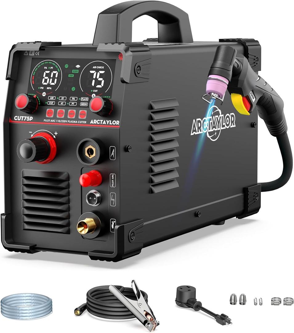 75Amps Plasma Cutter, Non-Touch Pilot Arc Plasma Cutter Machine,110/220V Dual Voltage IGBT Inverter, Air Sensor Technology, Large Digital Display Plasma Cutters CUT75P