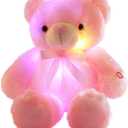 Light Up Teddy Bear Stuffed Animal, 18" LED Glow Plush Toy with Night Light, Soft Luminous Bear Toy for Kids Girls, Birthday Valentines (Pink)