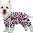 Dog Surgery Recovery Suit, Dog Onesie for Surgery Female Male Dogs, Dogs Pajamas Long Sleeve, Small Dogs Onesie, Abdominal Wound Bandages Surgical Suit, Cat Recovery Suit for Shedding Skin Disease (Pink Leopard, S)