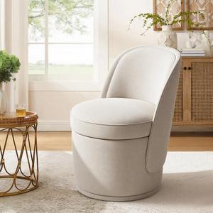MALOL Swivel Accent Chair, 360° Swivel Chair with Hidden Storage, Modern Small Barrel Swivel Armchair for Living Room/Bedroom, Beige