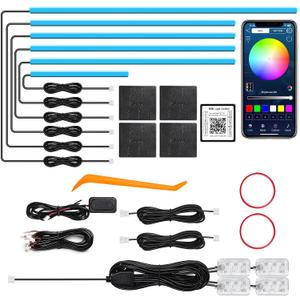 Acrylic Interior Car LED Strip Light with Wireless APP, RGB 10 in 1 with 175 inches 612 LEDs Fiber Optic Car Ambient Lighting Kits, Dynamic Music Sync Neon LED Strip Lights for Car