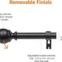 Amazon Basics Sturdy Adjustable Curtain Rod for Windows with Round Finials, 1-Inch, 72" to 144", Black, 1-Pack