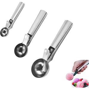 3Pcs Ice Cream Scoop Old-school Ice Cream Scoop with Easy Release - Stainless Steel Perfect for Ice Cream, Gelato, Sundae, Frozen Yogurt, Fruit, Cookie