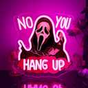 Symone No You Hang Up Halloween Ghost face Mask Neon Sign, Halloween Skull Neon Light USB Powered, for Halloween Party Spooky Decor Neon Horror Decor Horror Movie Sign Halloween Gifts(11.8 * 11.6 In) (Pink+Black)