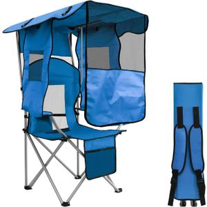 Beach Chair with Canopy Shade, Folding Camping Chair Support to 330LBS, Outdoor Chair with Cup Holder & Cooler Bag for Travel Hiking, 23.6 inches x 36.6 inches x 50 inches