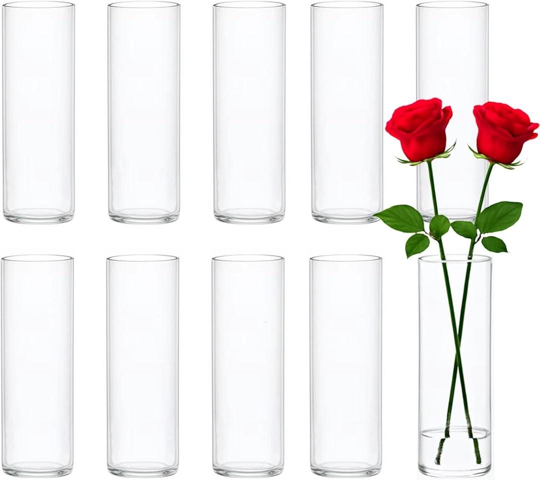 10 Pack Glass Cylinder Vases, 8 Inch Small Clear Cylinder Flower Vase Floating Candle Holders Glass Vases for Centerpiece Table Party Home Wedding
