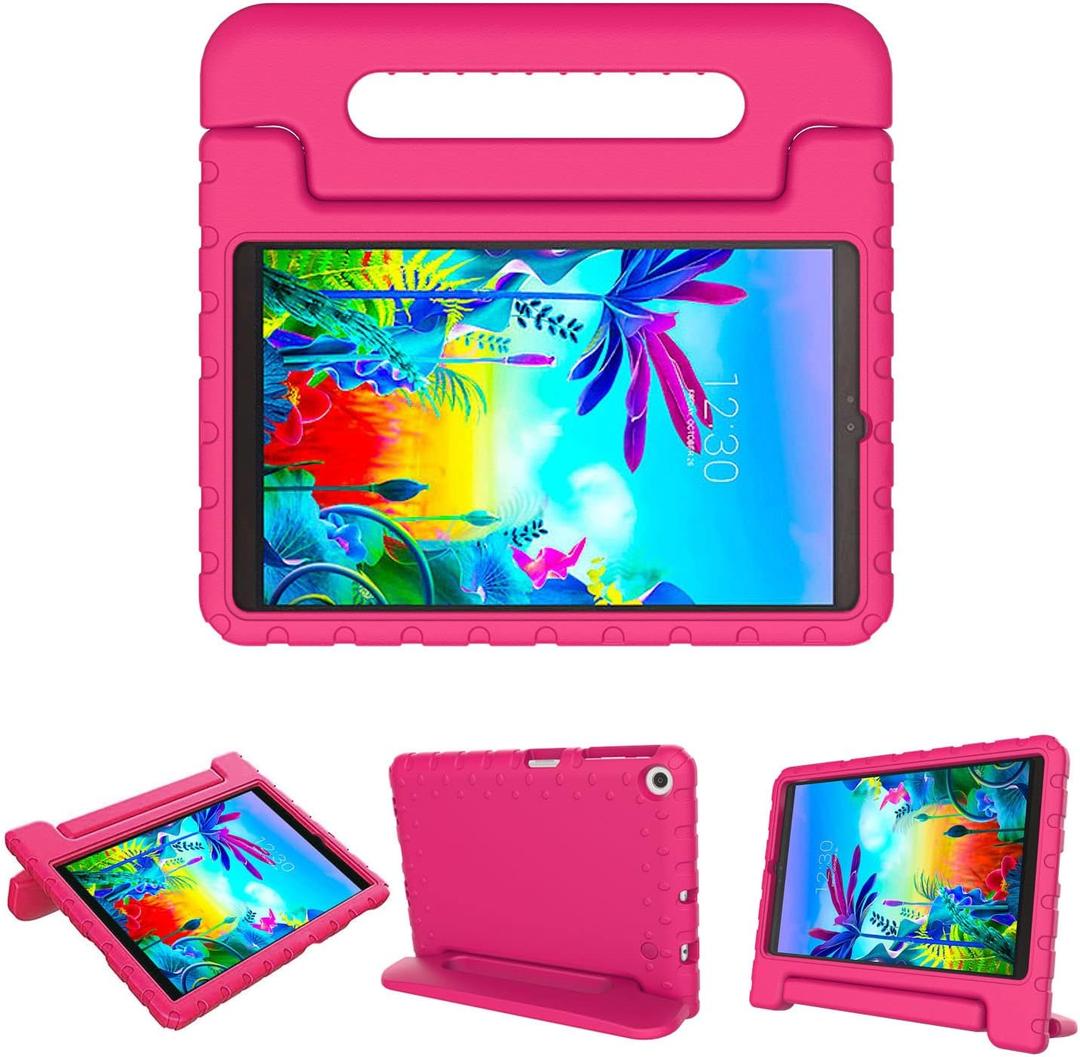 Kids Case for LG G Pad 5 10.1 FHD 2019 (Model: LMT600), Light-Weight EVA Soft Foam Durable Rugged Shockproof Kidsproof Child Cover Foldable Handle to Kickstand, Rosered