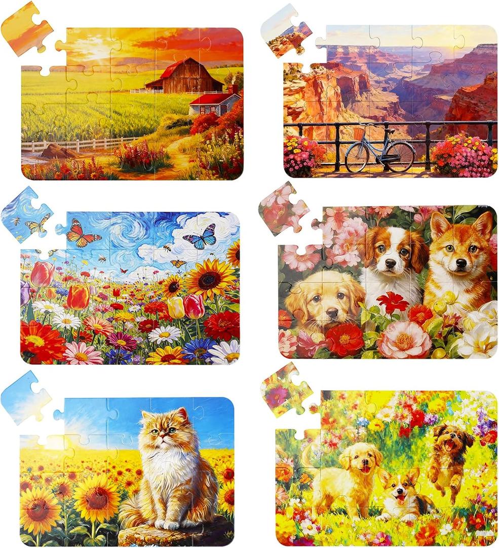6 Packs 20 Piece Large piece Puzzles for Seniors Puzzle for Seniors Puzzle Dementia Alzheimer's Products Activitiesfor Elderly Seniors Easy with 6 Storage BagsAnimal
