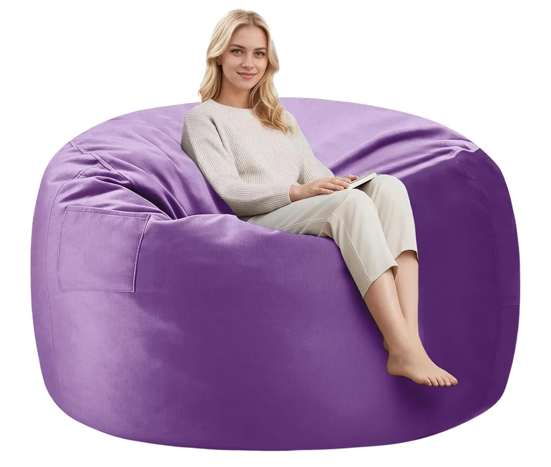 5FT Bean Bag Chairs,Comfy Beanbags Giant Bean Bags Chairs with Memory Foam Filling,Beanbag Chairs for Adults,Machine Washable Cover,Lazy Sofa for Gamming Room,Living Room & Bedroom,Purple