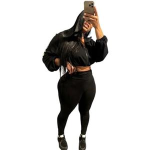 Uni Clau Women Sleeve Zip Up Crop Jacket, Clothes, Black, XL