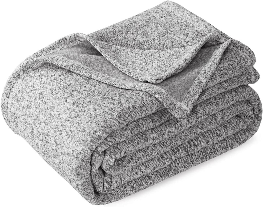 KAWAHOME Sweatshirt Blanket Queen Size for Bed-Lightweight Warm Soft Thin Knit Jersey Blankets for All Seasons, 90 X 90 Inches, Heather Grey