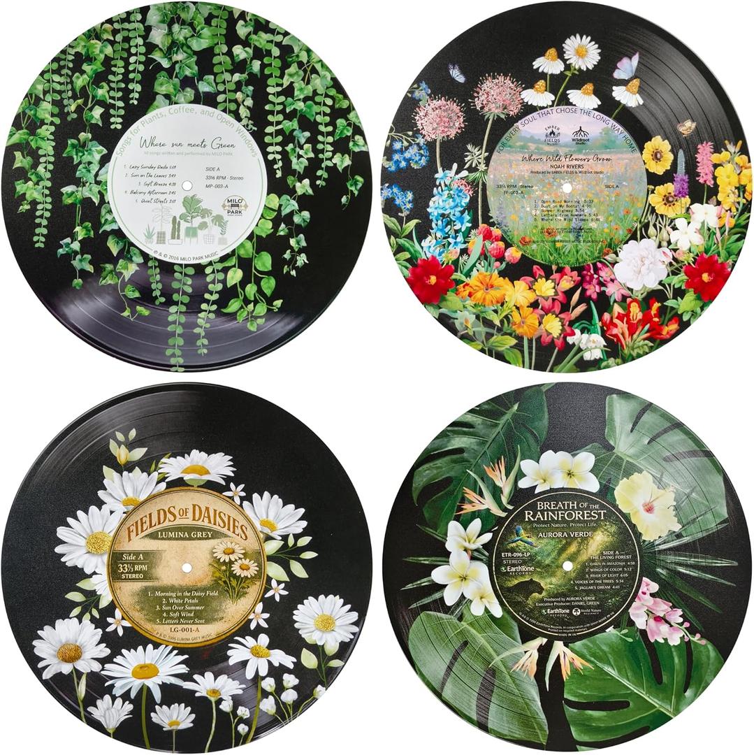 Ujktvba 4-Pack Botanical Wall Art Wood 12-Inch,Music Posters for Room Decor Aesthetic,High-Resolution Printed MDF Cool Wall Decor for Bedroom,Living Room,Funky Home