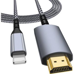 [MFi Certified] Lighting to HDMI Cable for iPhone to TV, iPhone to hdmi Adapter Compatible with iPhone/iPad, 1080P Digital AV Sync Screen Connector on HDTV/Monitor/Projector, Plug and Play-10 Feet