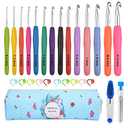Crochet Kit for Beginners 14PCS Crochet Hooks for Yarn Ergonomic Crochet Hook Set, Extra Long  Plus Knit Needles Weave Yarn Set,Soft Rubber Grip Crochet Knitting Household with Portable Bag