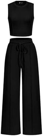 PRETTYGARDEN Women's Summer 2 Piece Loungewear Set Cropped Tank Top Wide Leg Sweatpants Tracksuit Casual Outfits Size L