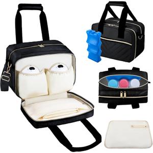 Breastmilk Cooler Bag with Ice Pack, Wearable Breast Pump Storage Bag, Insulated Bottle Travel Bag Compatible with Momcozy/Elvie/Willow, Fits Baby Bottles up to 9 Ounce with Shoulder Strap Black