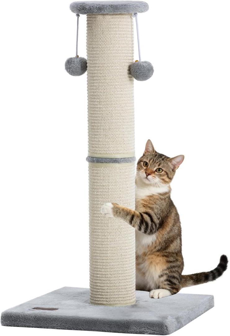 Cat Scratching Post 34 Inches Large Sturdy Cat Post with Replaceable Sisal Scratcher and Hanging Ball Scratching Post for Indoor Cats Adult Grey