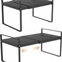 Expandable Cabinet Shelf Organizer 14-25 Inch Adjustable Length, 11" Wide 2-Tier (8" Bottom Layer) Metal Storage Rack for Kitchen Pantry, Under Sink Countertop - Heavy Duty Black(2 Pack)