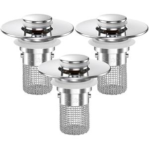 Bathroom Sink Drain Strainer, Pop-up Sink Drain Strainer with Removable Stainless Steel Strainer Basket Hair Catcher, Bathroom Sink Strainer for Bathroom Sink Stopper Replacement (1pcs)