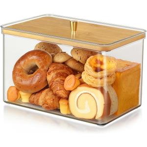 Hudgan Breadbox for Kitchen Countertop, Bread Storage Container with Bamboo Lid for Homemade Bread,Toast, Bagel, Donut, Cookies and Baguette, Large Corner Breadbox Keeper for Muffin