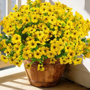 Grunyia 20 Bundles Artificial Flowers for Outdoors, UV Resistant Fake Plants Flowers Greenery Shrubs Plants for Decoration Outside Plants Hanging Planter Home Garden Decor (Yellow)