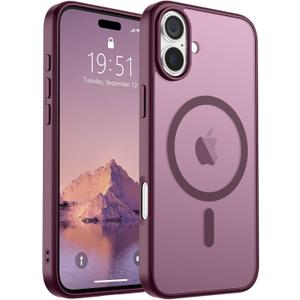SUPFINE Magnetic for iPhone 16 Case (Compatible with MagSafe) (Military Grade Drop Protection) Slim Translucent Matte Shockproof with Anti-Fingerprint Phone Case,Wine Red