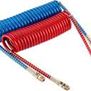 Air Brake Coiled Short Tail, Blue Service and Red Emergency Air Brake Cord, Assembly Brake Coil with 2 X 12" Lead, Truck Trailer Brake Coil Set